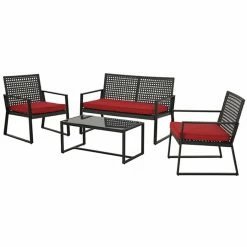 STYLE SELECTIONS Online Shop 31 Allen + Roth Ainsley 4-Piece Steel Frame Patio Conversation Set with Niuchen Fabric Cushions - Red and Black