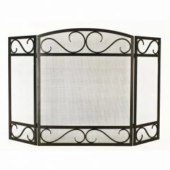Style Selections 3-Panel Fireplace Screen - Scroll - Steel - 50.2-in x 32-in - Black