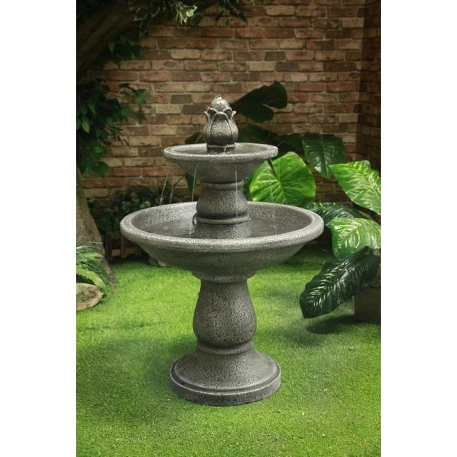 Infinity 2-Tier Outdoor Fountain with Pedestal - 21.85-in - Cement - Grey 4 Infinity 2-Tier Outdoor Fountain with Pedestal - 21.85-in - Cement - Grey - Image 2