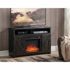 Style Selections Fluda TV Stand with Electric Fireplace - Barn Doors - Brown -STYLE SELECTIONS Shop 35025012c L