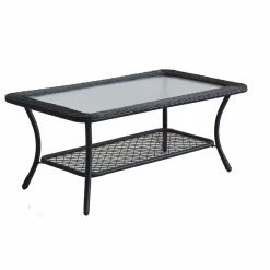 Style Selections Patio Coffee Table - Spruce Hills Collection - 42-in x 17-in - Steel/Tempered Glass/Wicker - Black