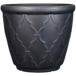 Style Selections Pot with Quatrefoil Design - 18.7-in - Polypropylene - Grey