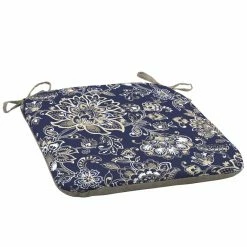 Style Selections Reversible Patio Chair Cushion - 18-in x 19-in - Polyester - Flower Blue and Grey Pattern