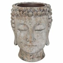 Buddha Head Flower Pot - 8.5" - Resin - Grey