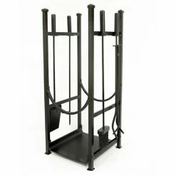 Style Selections Fireplace Tool Set and Log Bin - Steel - 32.67 x 14.76 x 13-in - Black
