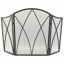 Style Selections 47.87-in Black Steel Gothic Arch 3-Panel Fireplace Screen