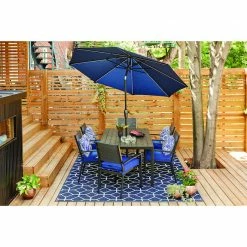 Style Selections 9-ft Market Umbrella with Solar LED Lighting - Aluminum and Olefin - Tiltable - Navy Canopy -STYLE SELECTIONS Shop 48655005b L