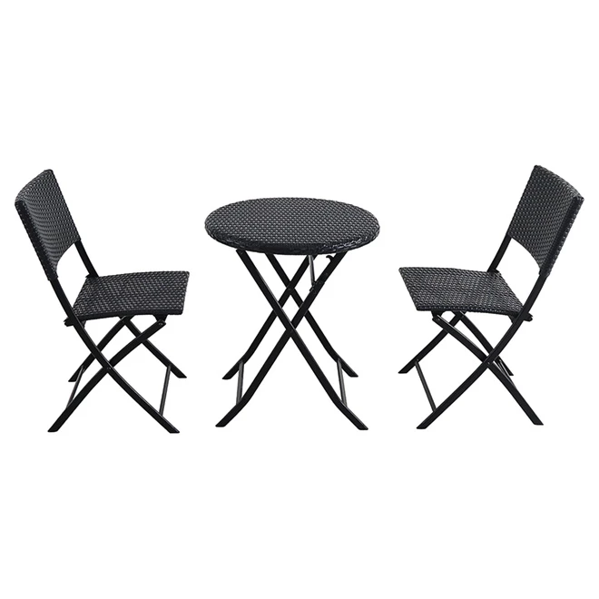 Bistro Set - 3 Pieces - Folding Chairs - Steel/Wicker 3 Bistro Set - 3 Pieces - Folding Chairs - Steel/Wicker