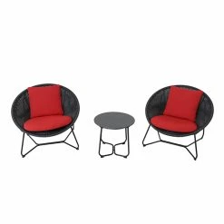 Kameron 3-Piece Bistro Set - Steel/Wicker/Olefin - Black and Red