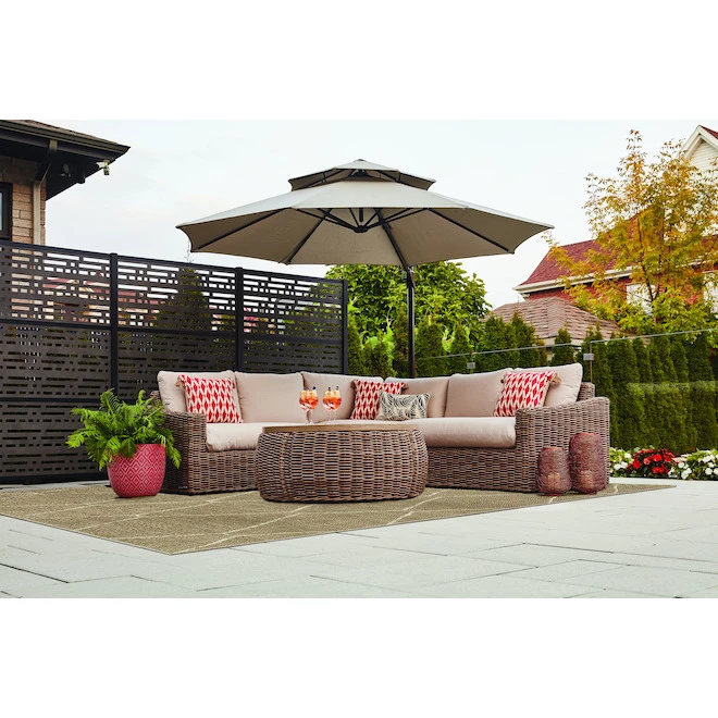 Style Selections Offset Patio Umbrella - Aluminum and Olefin - Tiltable and Rotating - Greige 4 Style Selections Offset Patio Umbrella - Aluminum and Olefin - Tiltable and Rotating - Greige - Image 2