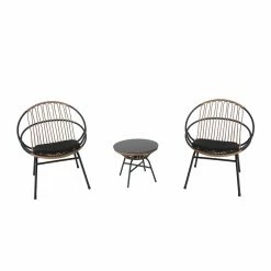 Style Selections Archer Conversation Set - 3 Pieces - Steel and Wicker - Black/ Grey