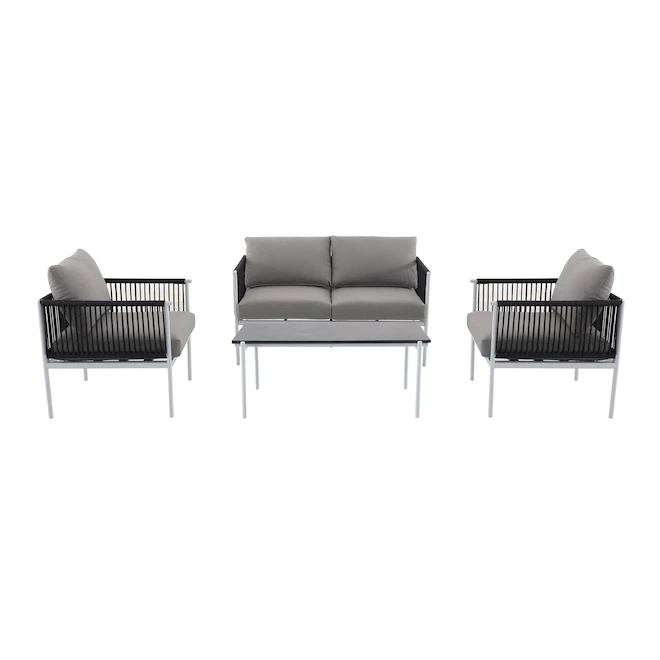 Style Selections 4-Piece Outdoor Conversation Set - Grey and White 3 Style Selections 4-Piece Outdoor Conversation Set - Grey and White