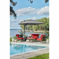 Style Selections Olefin Offset Lighted 11-ft Round Hanging Umbrella with Black Metal Frame -STYLE SELECTIONS Shop 48655149c L