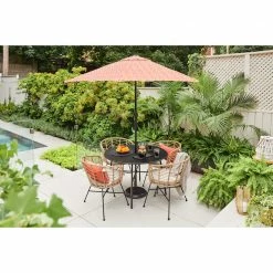 Style Selections 7.5-ft Push-Button Round Patio Umbrella with Black Metal Frame -STYLE SELECTIONS Shop 48655152d L